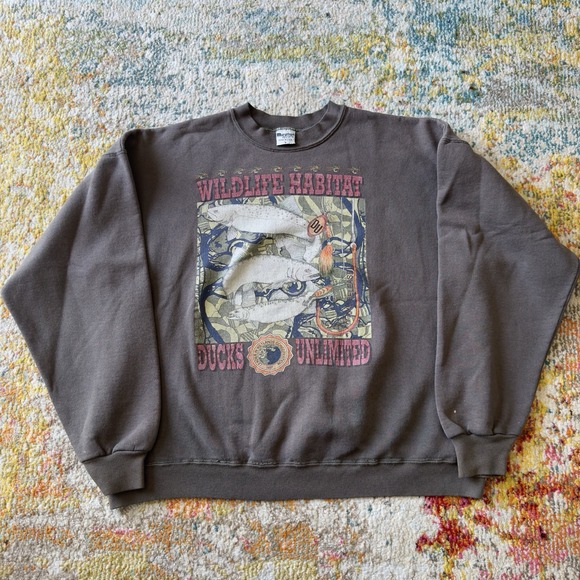 Vintage Other - Vintage 90s Ducks Unlimited Wildlife Habitat Crewneck Sweatshirt Brown Large